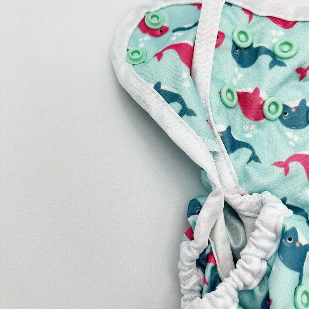 Baby Diaper Cover Adjustable Snap‎ Whales Print One Size